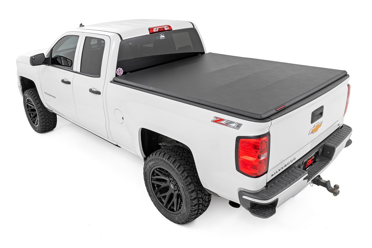 GMC Sierra 1500 Limited Soft Tri-Fold Bed Cover - Rough Country - Tri-Fold Vinyl - 2019